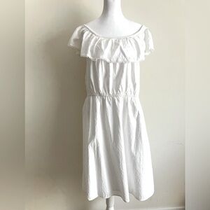 100% Cotton Off the Shoulder White Peasant Dress
